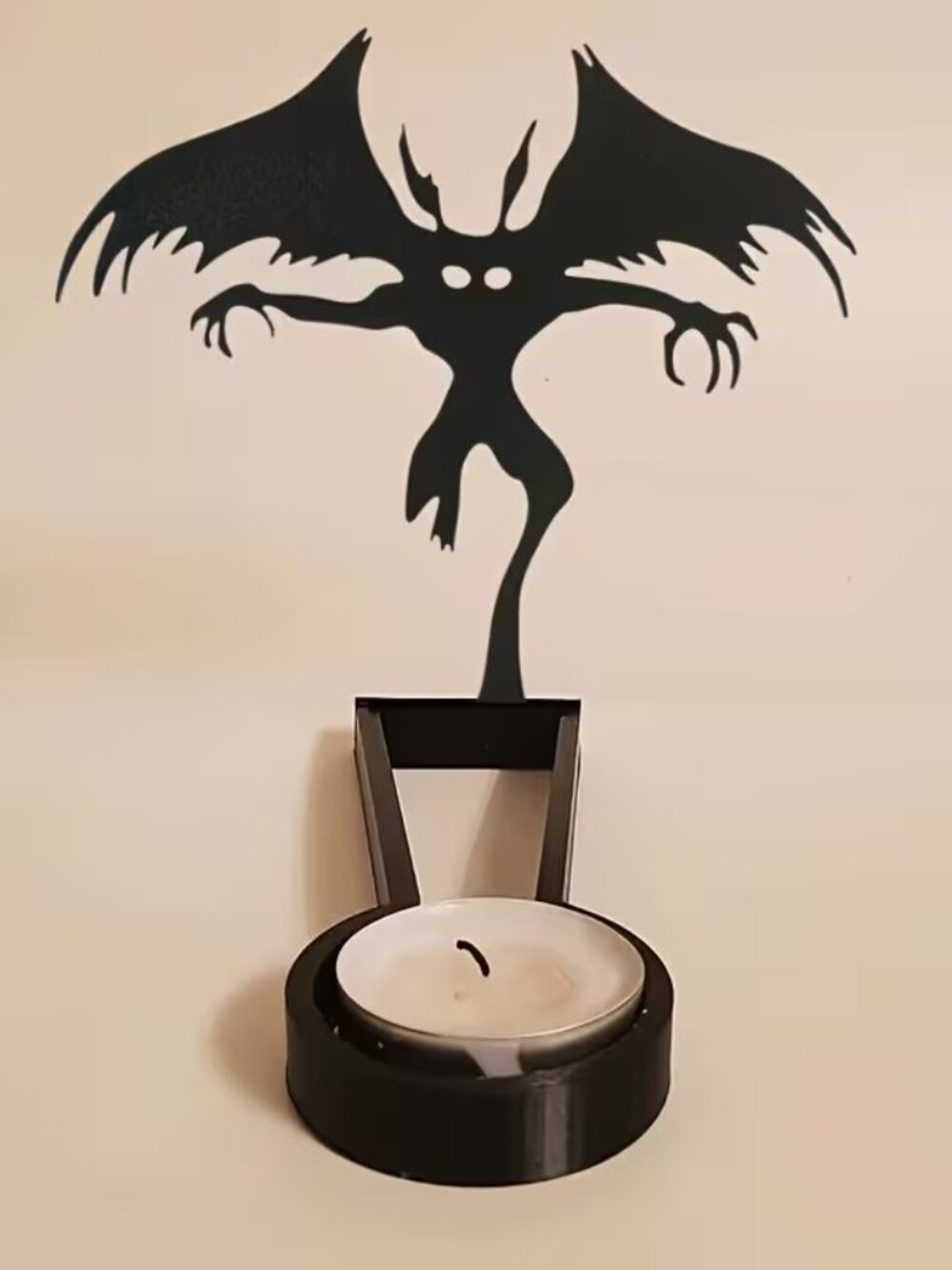Iron Gothic Halloween Mothman Projection Candle Holder w Shadow Effects